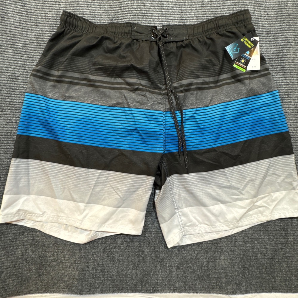 Burnside Board Shorts Men's NWT XXL Black Blue Striped Swim Trunks